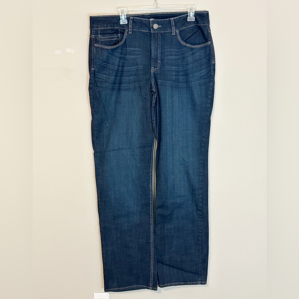 NWT Rider by Lee Mid-Rise Dark Wash Straight Leg Stretch Jeans -size 16 Long
